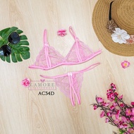 SEXY STOCKING + BRA SET G STRING WOMEN'S LACE PINK AC34D !!