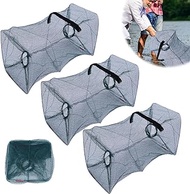 Pack of 3 Fish Traps, Foldable Trap for Fishing, Crab Trap, Eel Trap with Food Bag, Bait Fish Trap, 
