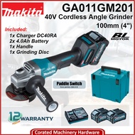 [CORATED] Makita GA011GM201 40V 100mm Cordless Angle Grinder C/W 1Pc Charger & 2Pc 4.0ah Battery (1Y