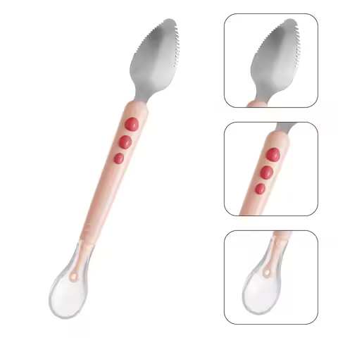 Double Head Baby Fruit Puree Spoon Silicone Infant Feeding Training Spoon Portable Storage Case Baby
