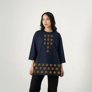 Forever Women's Oversized T-Shirt with Ethnic Floral Motif, 7/ Sleeves, 8 Premium 24s Combed Cotton 