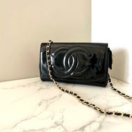 Chanel 黑色漆皮皮革連鏡子斜背包 單肩包 側背包 中古包 古董包