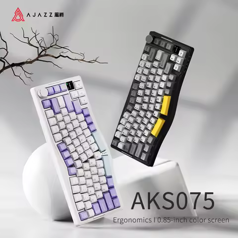 AJAZZ AKS075 75% Mechanical Keyboard Alice Ergonomic Wireless Bluetooth Gaming Keyboard Hot Swap TFT