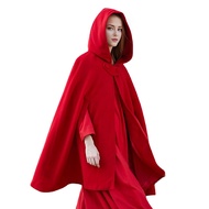 Winter Women Cape Coat with Hood Medieval Retro Cape Gothic Keep Warm Shawl Knee Length Loose Cloak 