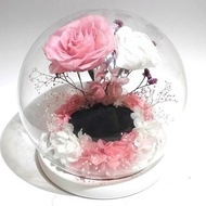 🔴預訂製 10日 手作 店主人手製造🔴 粉色和白色玫瑰保鮮花玻璃罩裝飾品桌面擺設  黑色是海綿 可放 單戒指 💍 / 對戒 婚禮交換戒指用 拍攝 可用 戒指枕 戒指台 ✔️另附 酒精膠水 可黐住公仔 