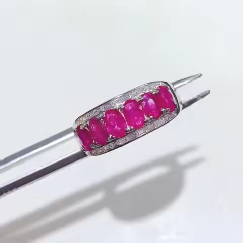 925 Silver Gemstone Band Ring for Women Natural Ruby Ring 3mm*5mm Total 1.8ct Myanmar's Ruby Jewelry