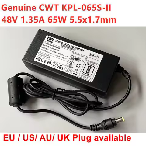 Genuine CWT 48V 1.35A 65W AC DC Adaptor KPL-065S-II VI For Hikvision Video Recorder NVR POE Power Su