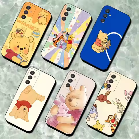 Cute Anime W-Winnie The Pooh-S Classic Black Silicone Phone Case For Samsung S24, S25, 22, 30, Note2