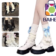 BAIHEE Pom-pom Leg Warmers, Lolita Thermal Knitted Leg Warmers, Cute Bowknot Fleece Lined Slouchy Le