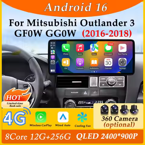 Split Screen Ultra-thin Screen CarPlay for Mitsubishi Outlander 3 GF0W GG0W 2016 - 2018 Car Radio Mu