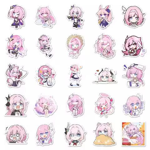 50PCS Anime Game Honkai Impact 3rd Elysia Kawaii Cartoon Expression Stickers Phone Suitcase Skateboa