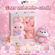 Teddy bear set, graduation gift, 1 mini bear + carrying bag + lamp + flower + card. birthday gift fo