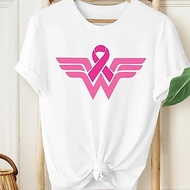 Wonder Lady Cancer Ribbon T-Shirt Anti-Cancer Campaign Survival Print Shirt Beautiful Clothing