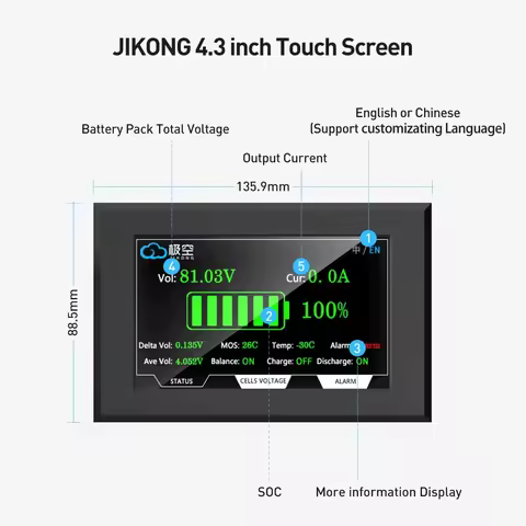 JKBMS 4.3 Inch 3.2 Inch 2.0 Inch Display Balanced collection line BMS To PC Accessories for JKBMS