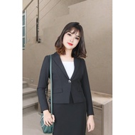 Korean black long-sleeved 2-layer vest with 1 button and 2 fake pocket flaps AVL017DE10