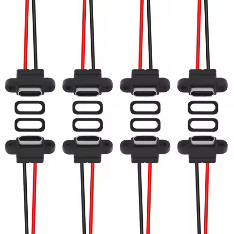 8pcs USB Connector Type-C Female Chassis 2 Pin for DIY, Waterproof 2P Solder Wire Type USB C Pigtail