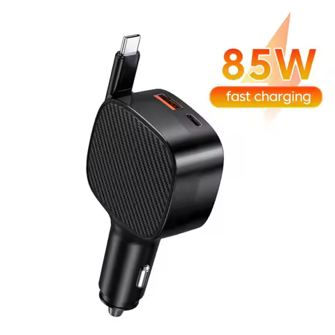 85W Fast Charge USB Type C Car Charger With Retractable USB C Cable QC 3.0 Super Charge Mobile Phone