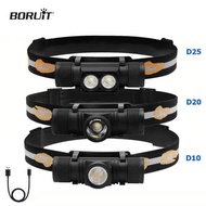 BORUiT D10/D20 Powerful LED Headlamp 18650 Battery Rechargeable Headlight Tiki Work Torch for Fishin