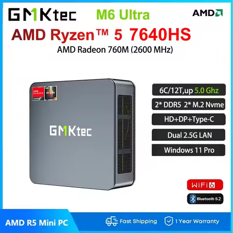GMKTec M6 Ultra AMD Ryzen 5 7640HS Mini PC Windows 11 Pro DDR5 4800Mhz PCle 3.0 NVMe SSD Desktop Gam