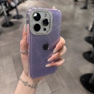 鑽石閃粉IMD三合一手機殼適用於13promax時尚16/15簡約14promax/蘋果13promax-紫色單殼+標 iPhone 16 Pro Max