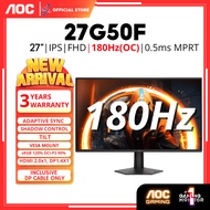 AOC 27G50F 27" GAMING MONITOR ( 27" IPS FHD / 0.5MS / 180HZ / ADAPTIVE SYNC / HD MI + DP )