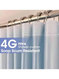 1入組編織紋樣,4g防水防霉peva白色浴簾,含12個掛鉤,適用於浴室室內裝飾,窗簾裝飾