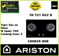 ARISTON TH 721 D22 B LPG GAS COOKER HOB  GAS ON GLASS CAST IRON  DOUBLE RING  Made in Italy  Local Warranty  Low Price
