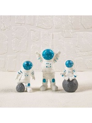3入組宇航員蛋糕裝飾帶月亮和男生形狀人物適用於生日,假期,烘烤,太空派對