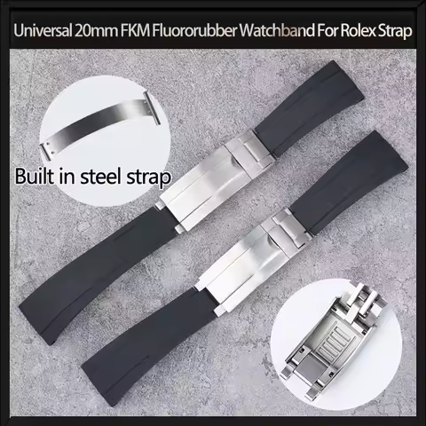 Universal 20mm FKM Fluororubber Watchband For Rolex Strap Submariner Yacht Master GMT Daytona Dateju