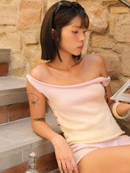 **พร้อมส่ง S พรีออเดอร์ M** summer locker เซ็ตไหมพรมปาดไหล่ไล่สี miss annie