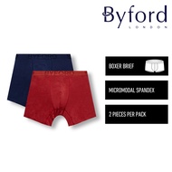 (2 Pcs) Byford Mens Micro Modal Spandex Boxer Brief Underwear Assorted Colours - BUB744BB