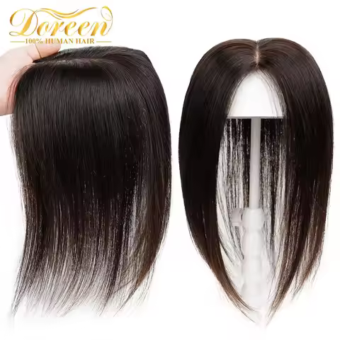 Doreen Toppers Human Hair 8 to 14 inch Silk Base Toppers with 3 Layers Natural Skin Scalp Topper Hai