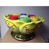 Tibetan Style Ceramic Eight Auspicious Colorful Flower Lamp Holder Yellow (Upper Plate Diameter 18.5
