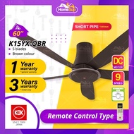 KDK K15yx-qbr Ceiling Fan – 60 Inch, Short Pipe, DC, Remote Control, Brown, Kaze | Kipas Siling