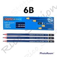 Sepia ดินสอดำ ขนาด 2B 4B 6B เกรด A คุณภาพเยี่ยม ดินสอแรเงา ดินสอ ทำข้อสอบ วาดรูป ดินสอไม้