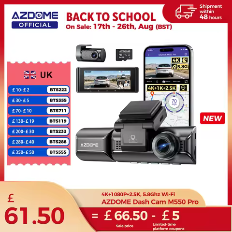 Upgrade AZDOME M550 Pro Dash Cam 4K Front Dashcam Auto 5.8Ghz Wi-Fi GPS G-sensor Car DVR 6 IR Night 