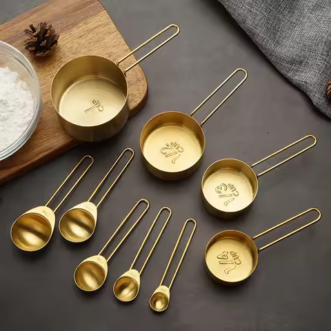 Stainless Steel 5 piece Measure spoon and 4 piece Measure Cup SetMultifunctional Golden Measuring Sp