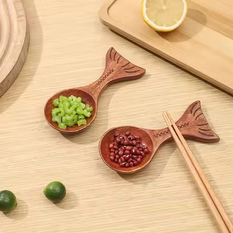 Creative fish wooden spoon Measure bean spoon Milk powder spoon sauce small dish Ice cream scoop sea