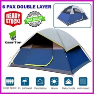 6 Person Double Layer Camping Tent Geertop Khemah Camping  High Quality Waterproof Tent Lantai Canva