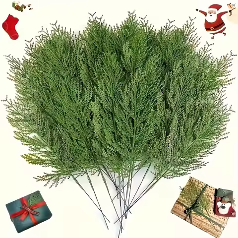 20pcs Festive Artificial Pine Branches - Lush Green, Perfect for DIY Christmas Garlands, Home Decor 