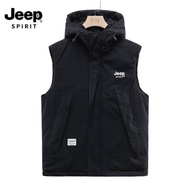 JEEP SPIRIT มีฮู้ดเสื้อกั๊กฤดูใบไม้ร่วง ผู้ชายเสื้อกั๊กแฟชั่นหล่อเสื้อกั๊กแจ็คเก็ตกีฬาแขนกุดเสื้อกั๊