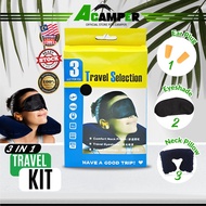 3 in 1 Travel Kit Set Essential Accessories Neckpillow Anti Noise Earplug Sleeping Eye Cover Barang Travel Bantal Leher