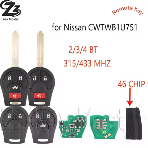 Zz CWTWB1U751 ID46 CHIP 315/433MHz Remote Car Key For Nissan Rogue Qashqai Sunny Tiida X-Trail Versa