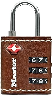 Master Lock 4692JADBRN Padlock, TSA Lock, Dial, Password Setting, Small, Leather Style, Main Body Width 1.3 inches (32 mm), Inner Diameter 0.7 inches (19 mm), Suitcase, Travel Bag, Key for