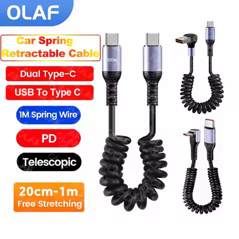 6A Elbow USB Type C Spring Short Cable 20cm to 1m 66W 100W Dual Type C Fast Charging Cable Wire For 