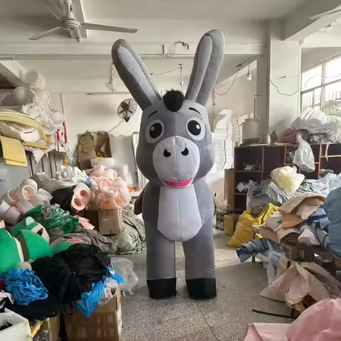 Inflatable Grey Donkey Mascot Costume Adult Plush Character Suit for Parades Cosplay Birthday Hallow