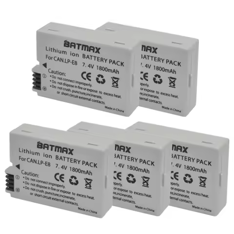 5-Pack 1800mAh LP-E8 LP E8 LPE8 Camera Battery Pack for Canon EOS 550D 600D 650D 700D Kiss X4 X5 X6i