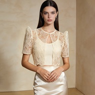 Amyenjoylife Filipiniana Lace Blouse Champagne Colour Elegant Lace Shirt For Women Trendy Bolero Fil