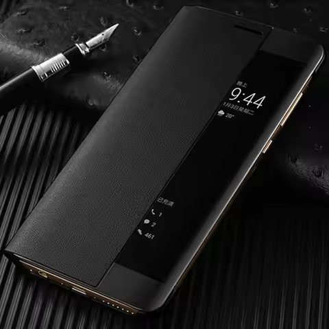 Smart View Flip Cover Auto Sleep Wake Up Phone Bag Scratch Resistant PU Leather Case For Huawei Mate