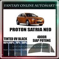 Proton Satria Neo 4 Door Tinted 2PLY UV 99% Hitam(Gelap 30% 50% 65% 80% 95%) Siap Potong / Car Tinte